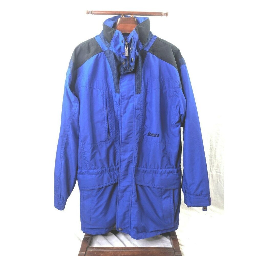 Vintage Nordica Jacket‎ Mens L Blue Ski Snowboard Shell Hood Drawstring Waist